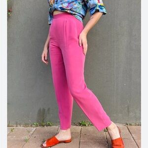Josephine Chaus Fuchsia Pink 100% Silk Ankle Cropped Pants Women’s Size 6